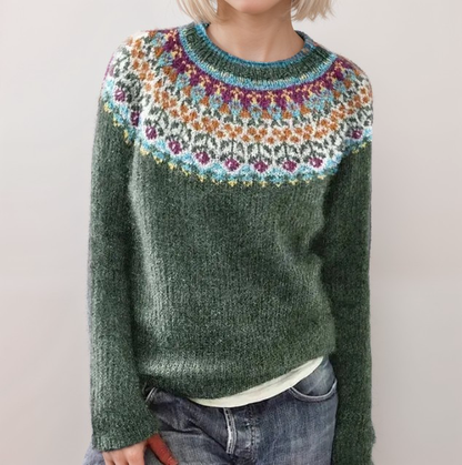 Classic Patterned Crew Neck Sweater for Women