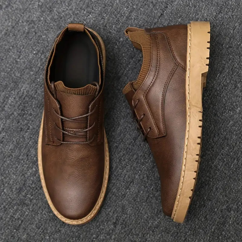 Men's Tan Leather Oxfords - Comfortable Slip-Resistant Shoes