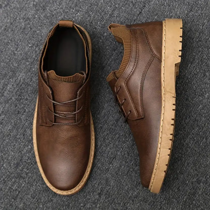 Men's Tan Leather Oxfords - Comfortable Slip-Resistant Shoes