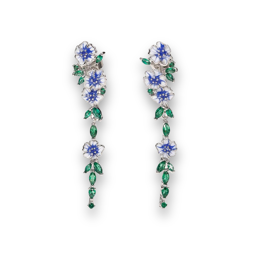 Elegant Floral Drop Earrings with Blue & Green Designer Gemstones
 - ModishWorld