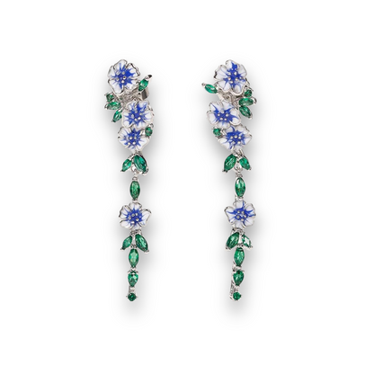Elegant Floral Drop Earrings with Blue & Green Designer Gemstones
 - ModishWorld