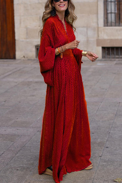 Classic Women's V Neck Long Sleeve Dress
