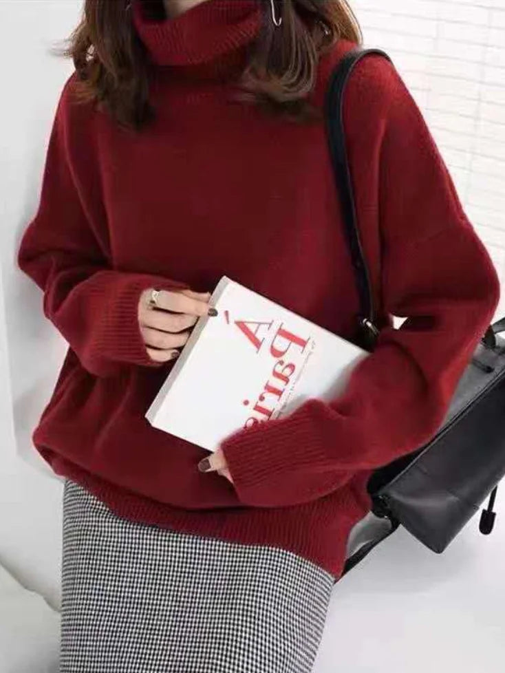 Women's Cozy Large Knit Sweater - Crew Neck Relaxed Fit