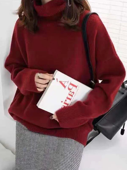 Women's Cozy Large Knit Sweater - Crew Neck Relaxed Fit
