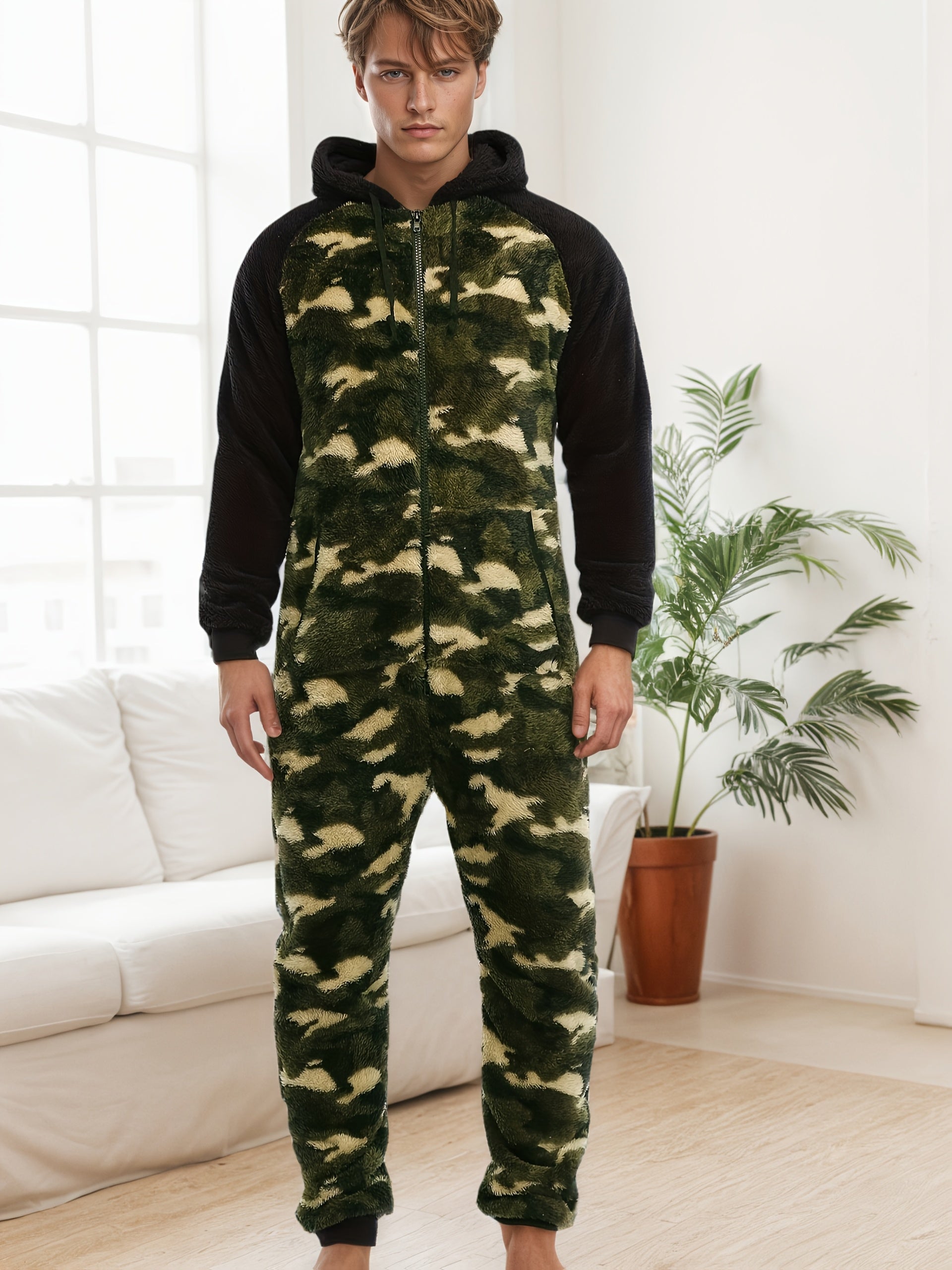 Men's Hoodie Jumpsuit with Zipper Closure - ModishWorld