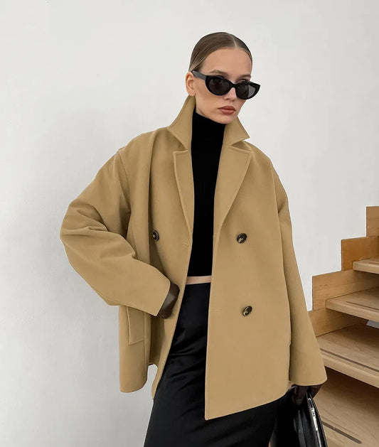 Stylish Brown Wool Mid-Length Double-Breasted Coat
 - ModishWorld
