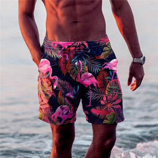 Colorful Flamingo Mens Beach Shorts - ModishWorld