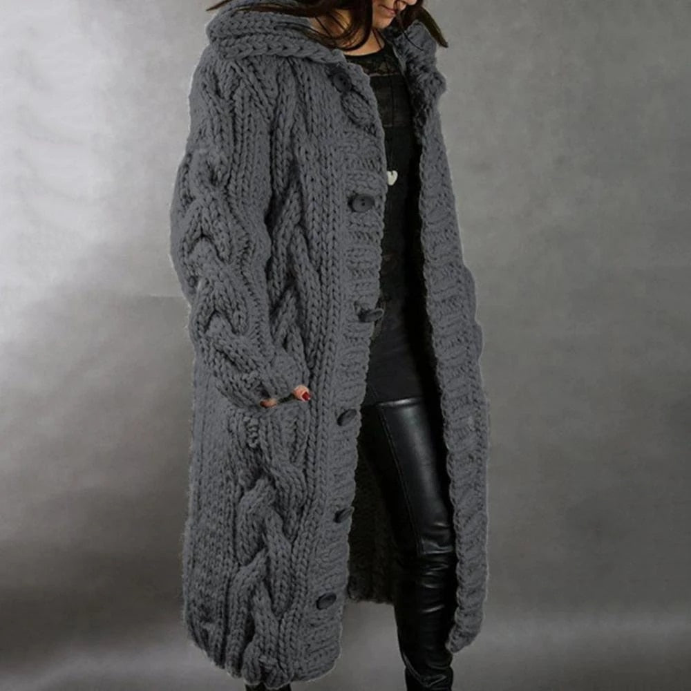 Oversized Women's Cable Knit Cardigan Coat
