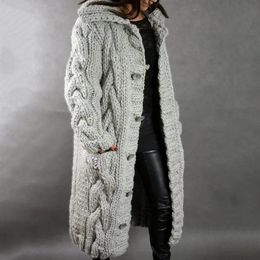 Oversized Women's Cable Knit Cardigan Coat