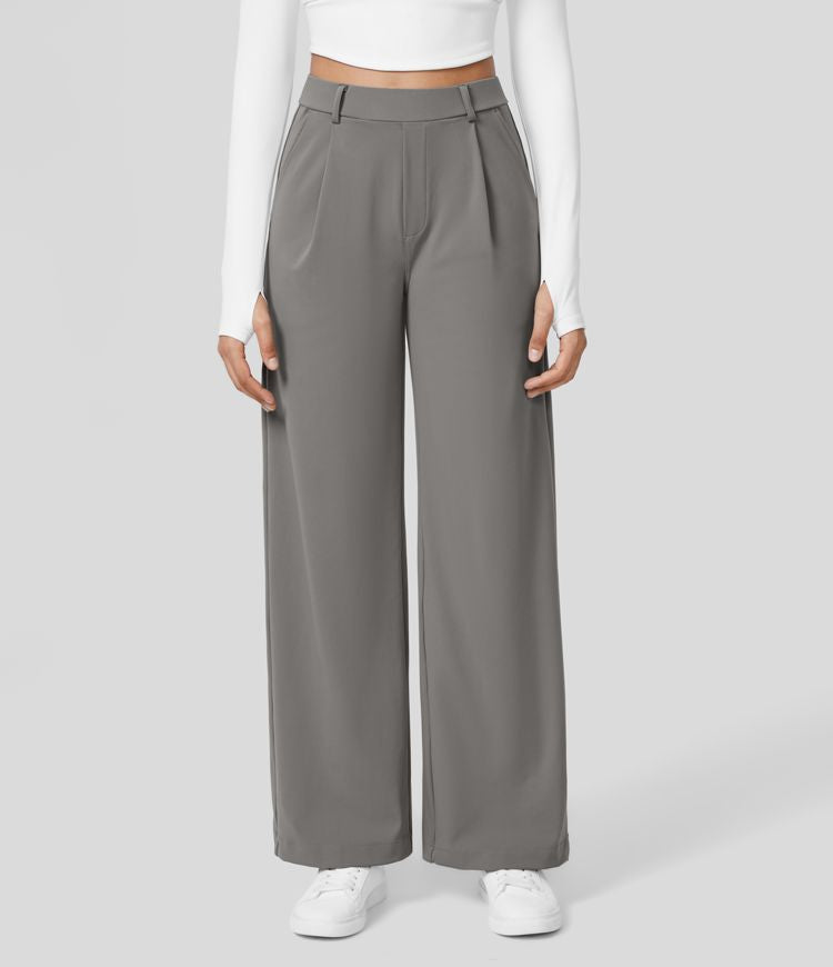 Comfortable High Waisted Wide Leg Office Pants - ModishWorld