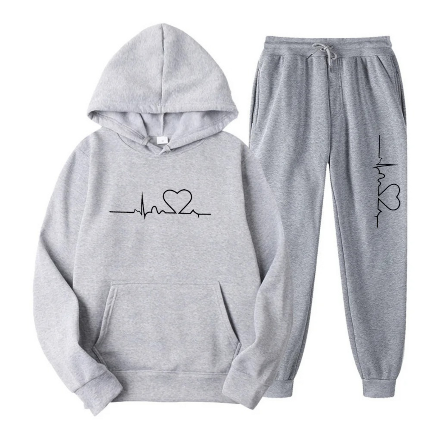 Cozy Heart Print Hoodie and Sweatpants Set - ModishWorld