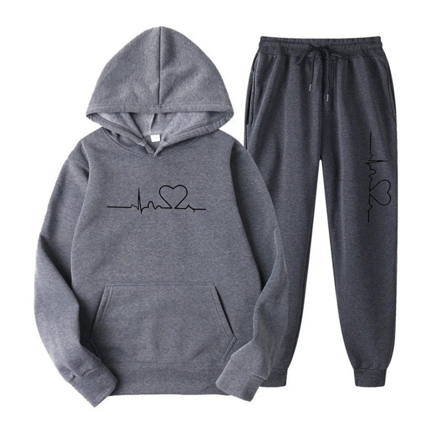 Cozy Heart Print Hoodie and Sweatpants Set