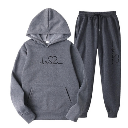 Cozy Heart Print Hoodie and Sweatpants Set