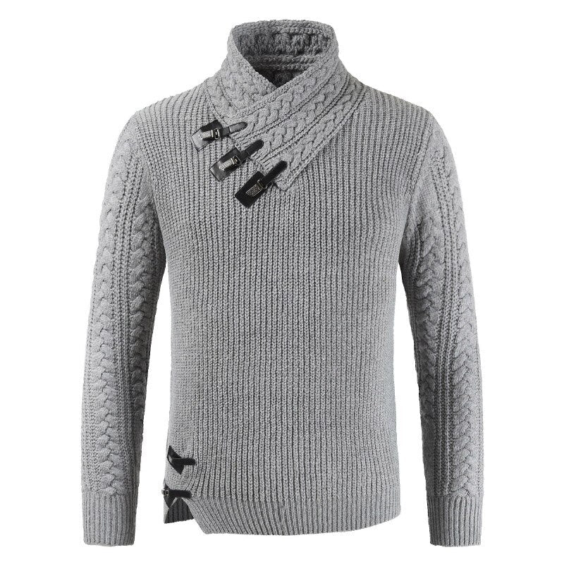 Men's Crew Neck Sweater with Button Fastening - ModishWorld