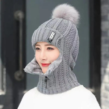Warm Women's Knit Beanie with Scarf