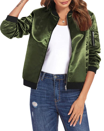 Women's Quilted Bomber Jacket with Pockets