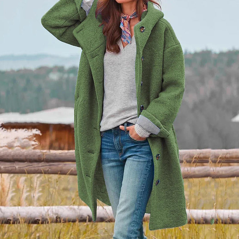 Ladies Hooded Button Coat - ModishWorld