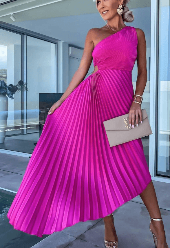 Chic Asymmetrical Ruffled Knee Length Dress for Women