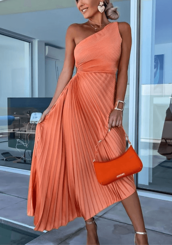 Chic Asymmetrical Ruffled Knee Length Dress for Women - ModishWorld