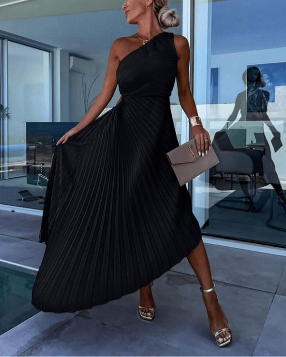 Chic Asymmetrical Ruffled Knee Length Dress for Women