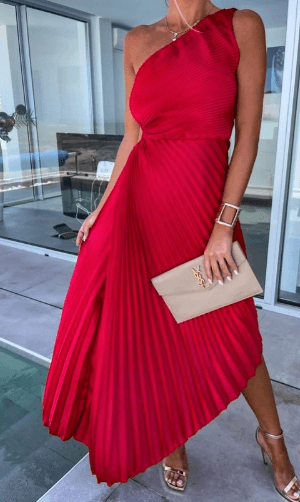 Chic Asymmetrical Ruffled Knee Length Dress for Women