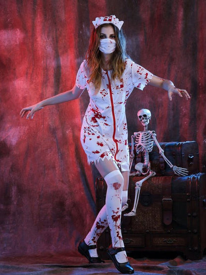 Scary Zombie Nurse Halloween Costume Dress - ModishWorld