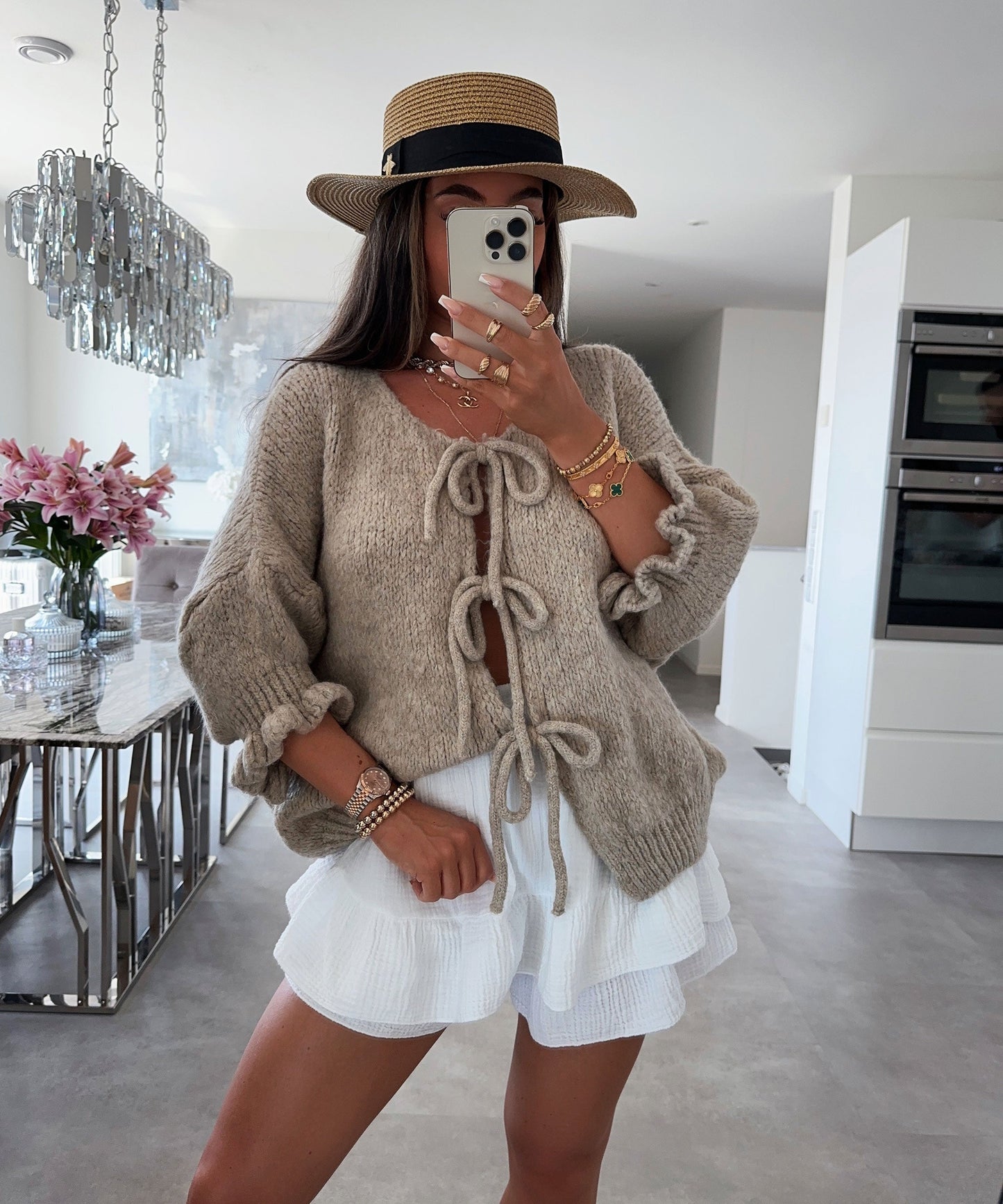 Fia Three-Quarter Taupe: Comfortable Three-Quarter Sleeve Top, XS-XL, Model is 1.65m
 - ModishWorld