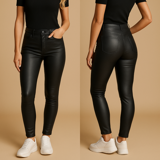 Women's Fitted Leather High Waist Pants - ModishWorld