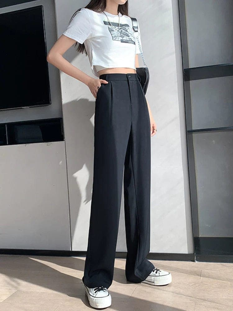 Ladies Comfort Fit High Waist Wide Leg Pants - ModishWorld