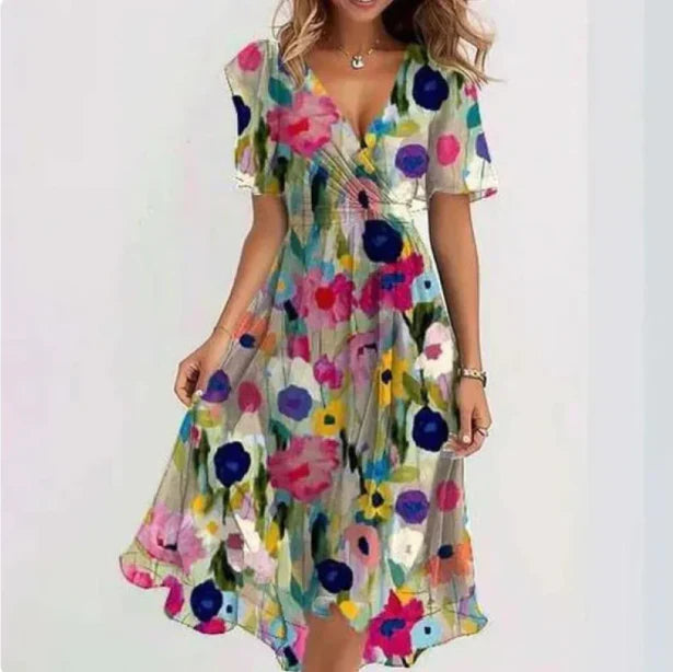 Women's V-Neck Wrap Dress - Chic Floral Day Dress