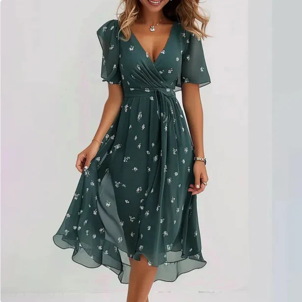 Women's V-Neck Wrap Dress - Chic Floral Day Dress - ModishWorld