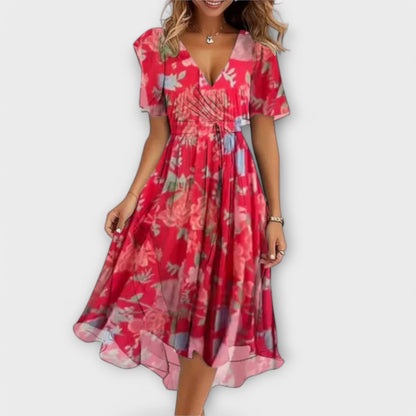 Beautiful Flower Print V Neck Dress