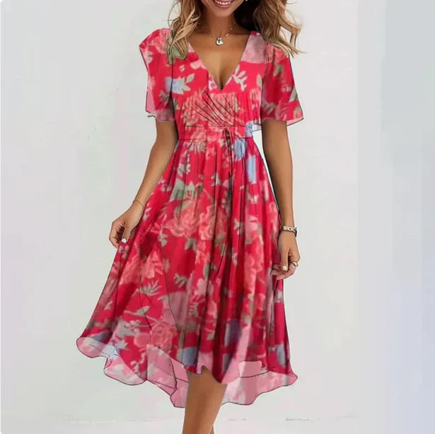 Women's V-Neck Wrap Dress - Chic Floral Day Dress