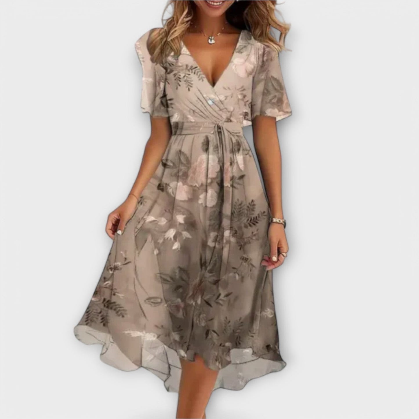 Beautiful Flower Print V Neck Dress