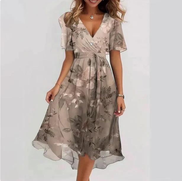 Women's V-Neck Wrap Dress - Chic Floral Day Dress