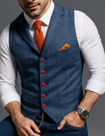Classic Plaid Long Waistcoat for Men - ModishWorld