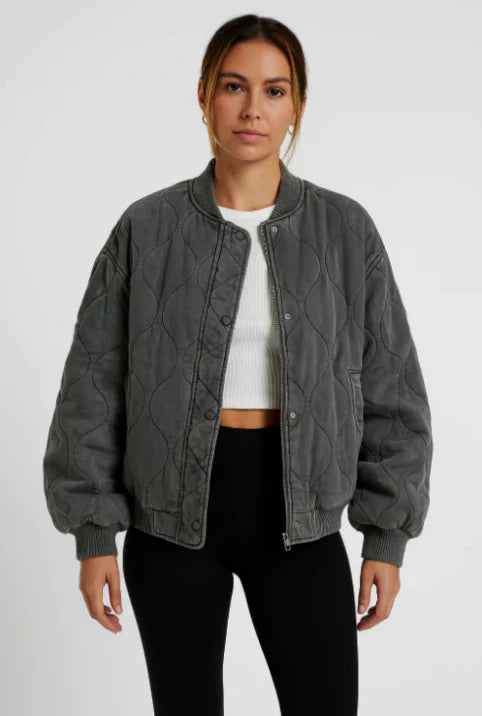 Women's Padded Bomber Jacket - Plus Size Quilted Coat - ModishWorld
