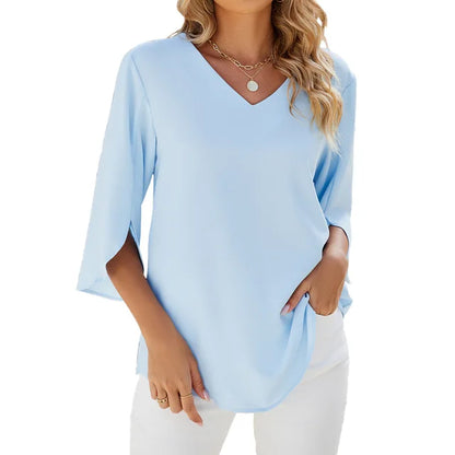 Relaxed Fit V-Neck Summer Blouse - ModishWorld