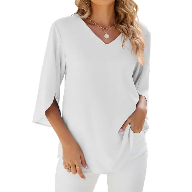 Relaxed Fit V-Neck Summer Blouse