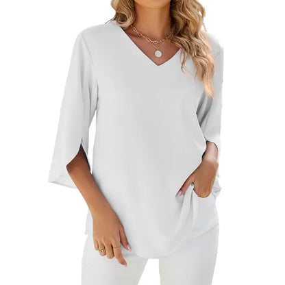 Relaxed Fit V-Neck Summer Blouse