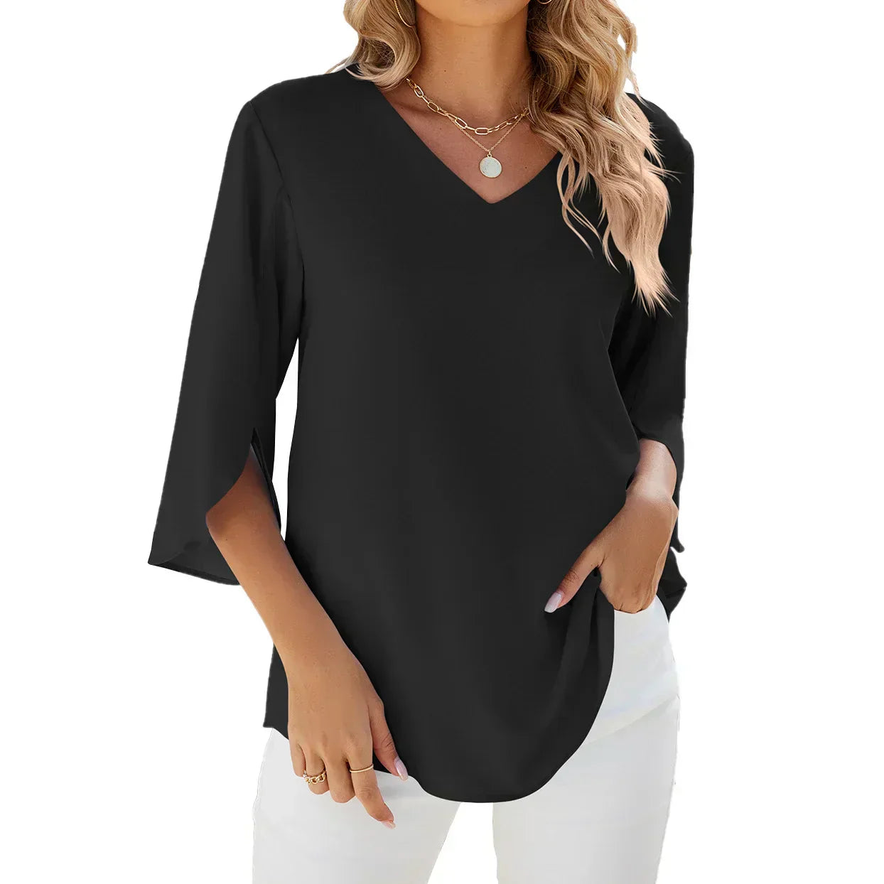 Relaxed Fit V-Neck Summer Blouse