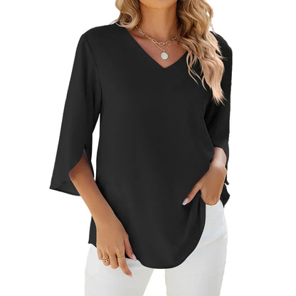 Relaxed Fit V-Neck Summer Blouse