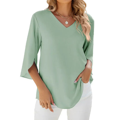 Relaxed Fit V-Neck Summer Blouse