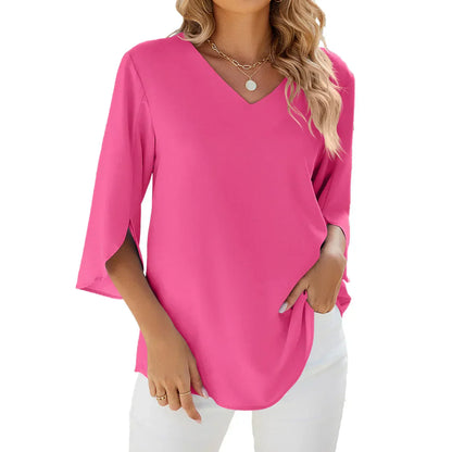 Relaxed Fit V-Neck Summer Blouse