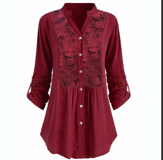 Beautiful Lace Front Women's Long Sleeve Blouse