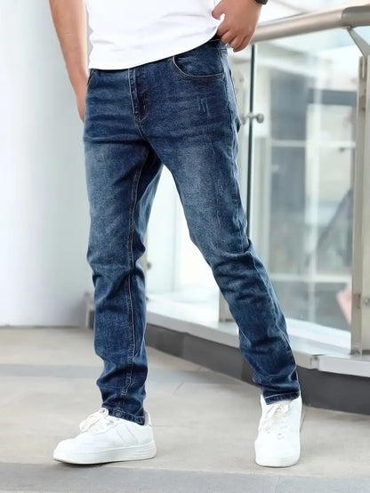 Men's Ripped Skinny Jeans with Button Fly