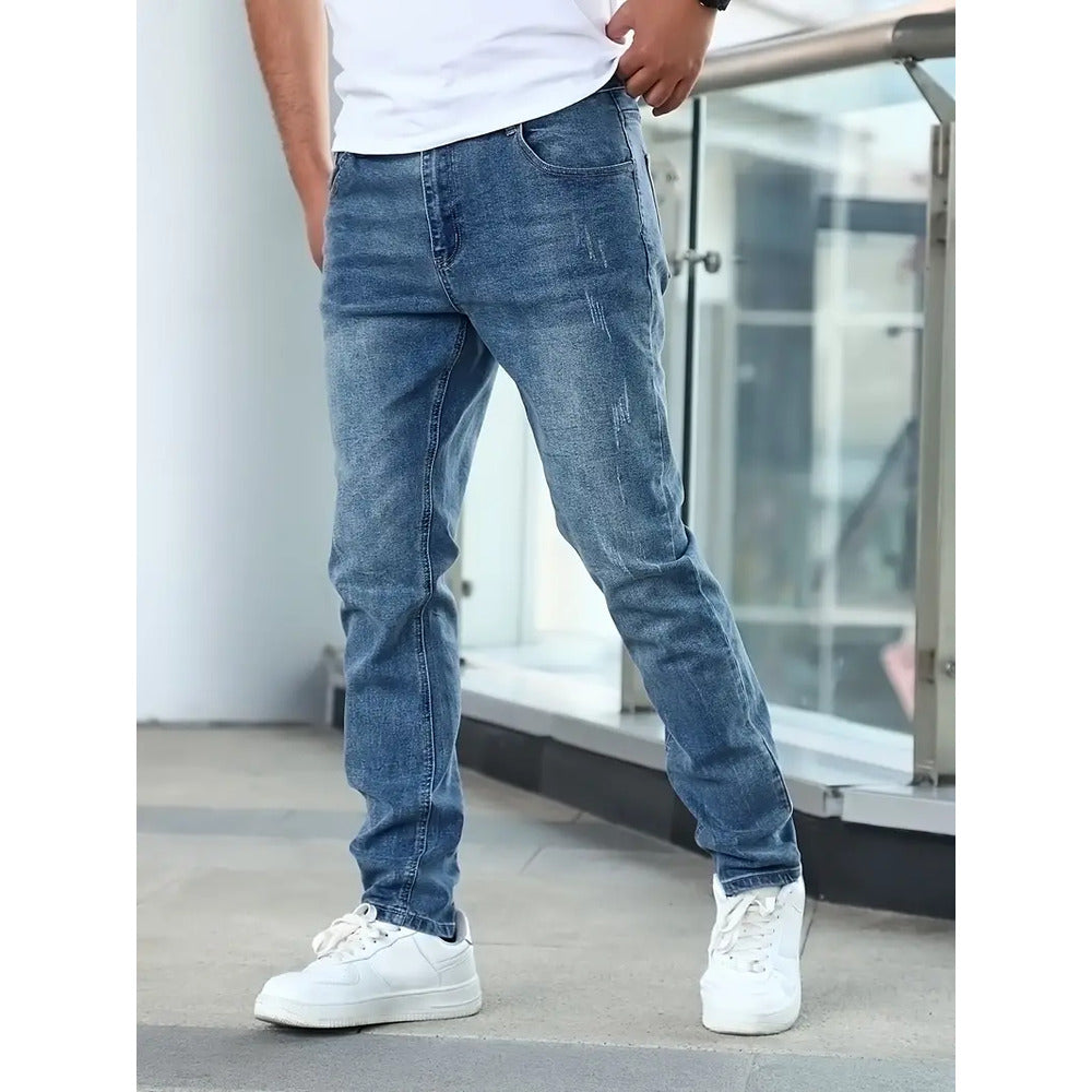 Men's Ripped Skinny Jeans with Button Fly - ModishWorld