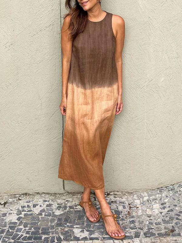 Casual Fit Summer Dress - Sleeveless Ombre Cotton Dress - ModishWorld