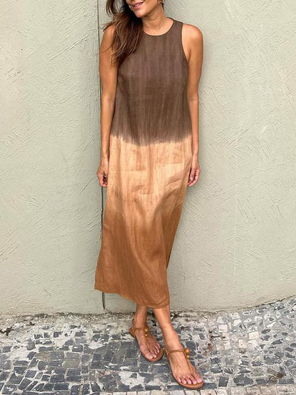 Casual Fit Summer Dress - Sleeveless Ombre Cotton Dress - ModishWorld
