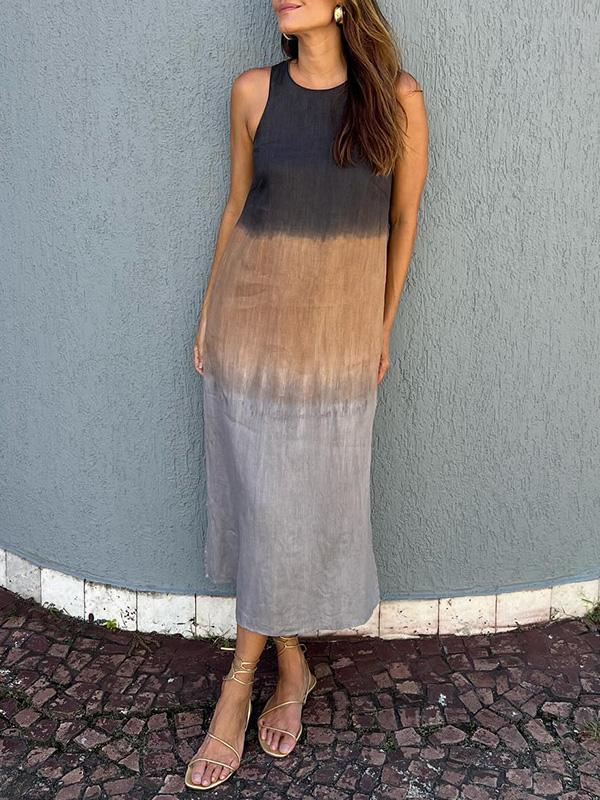 Casual Fit Summer Dress - Sleeveless Ombre Cotton Dress